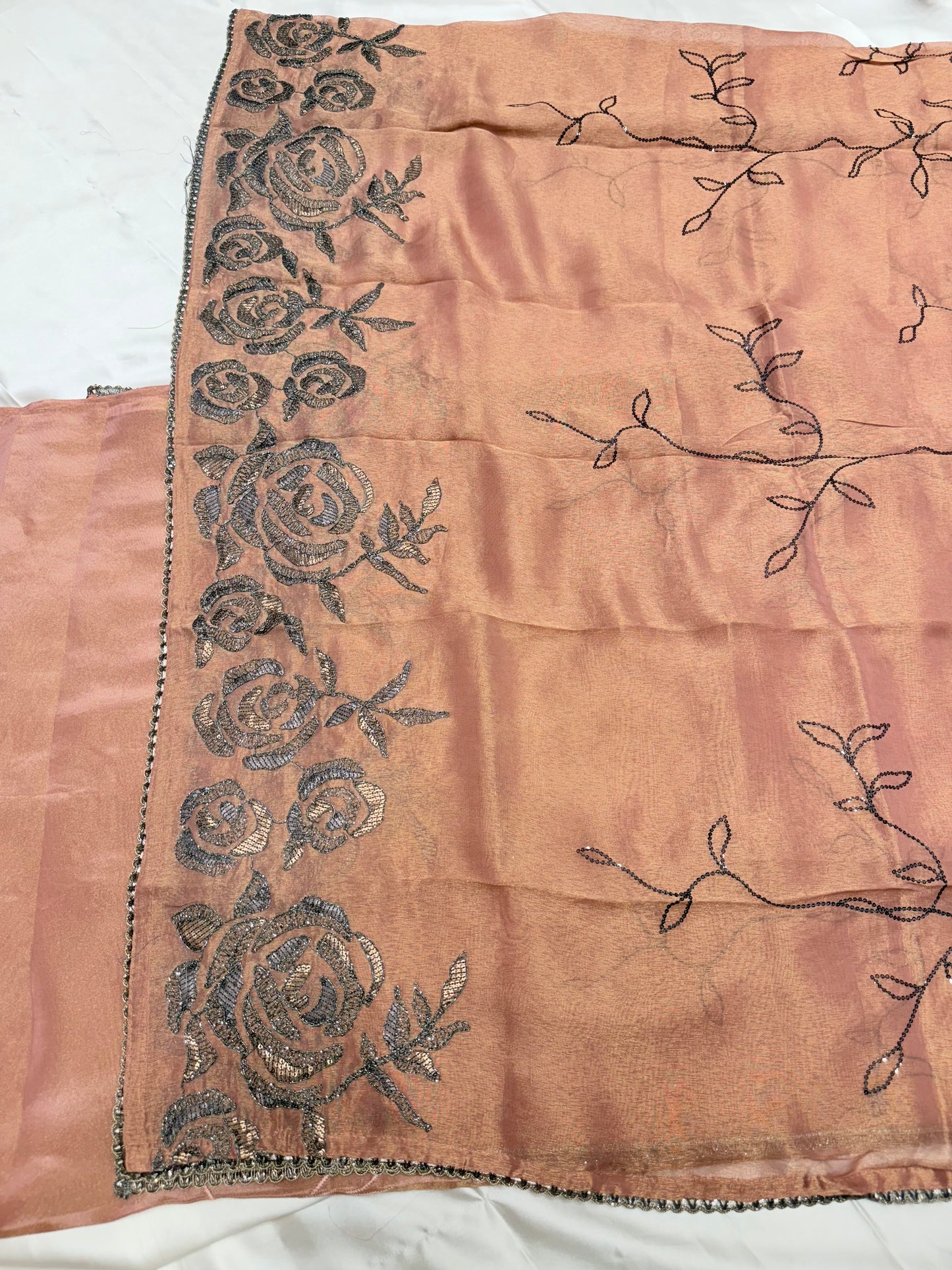 Designer chiniya silk with tissue duppata dress material (Almond)