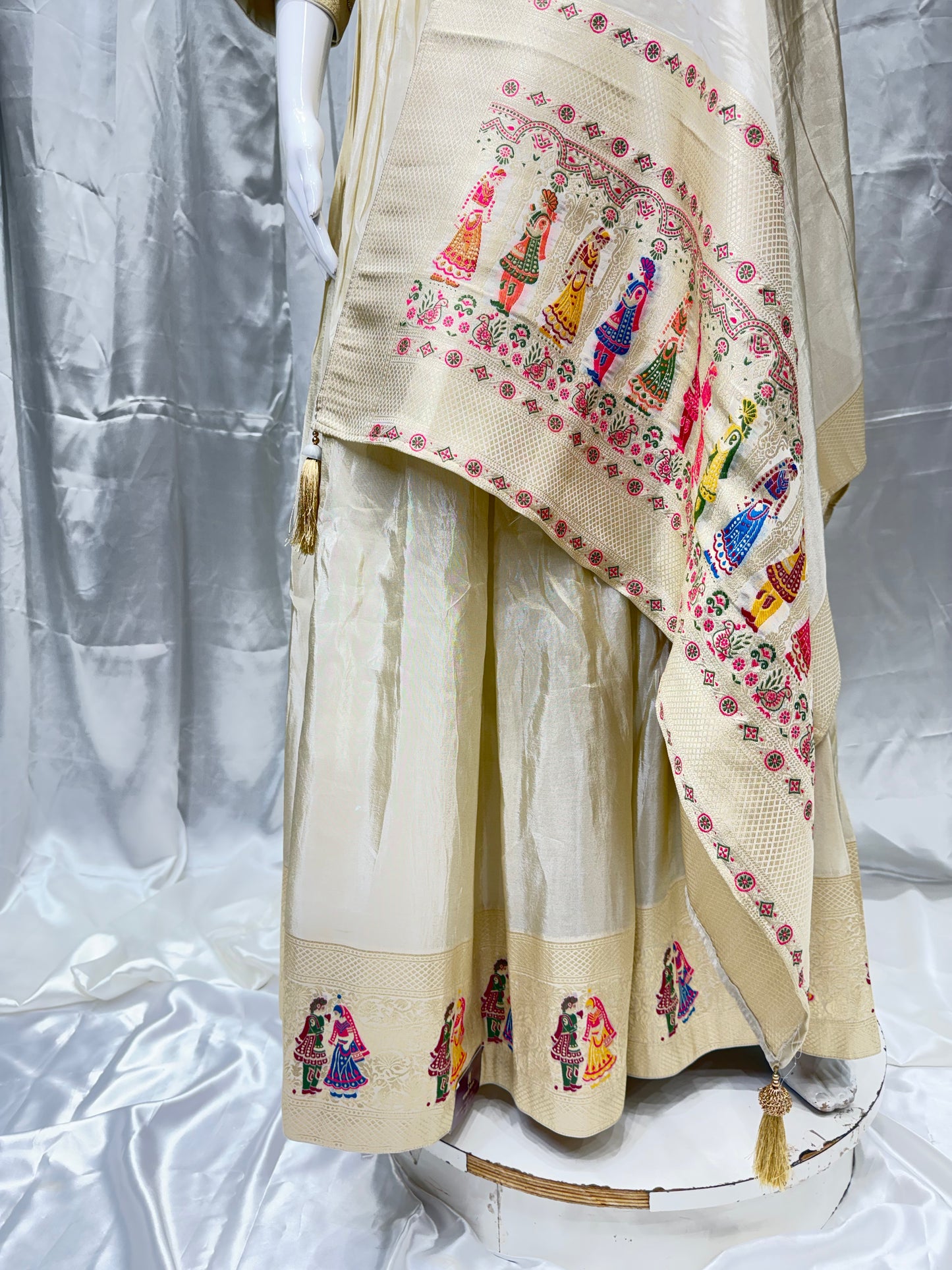 Banarasi Silk Madhubani Zardozi Gown (Beige)