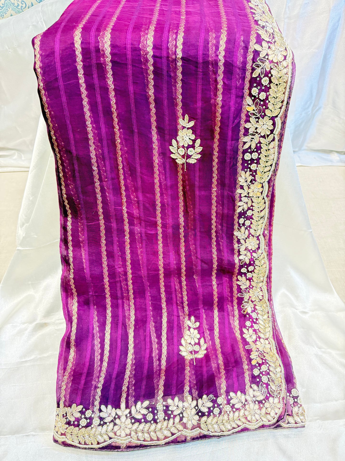 Khadi Desinger Handwork Saree (Magenta)