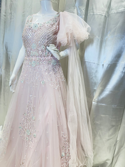 Net Ethnic Party Wear Dress (Pink)