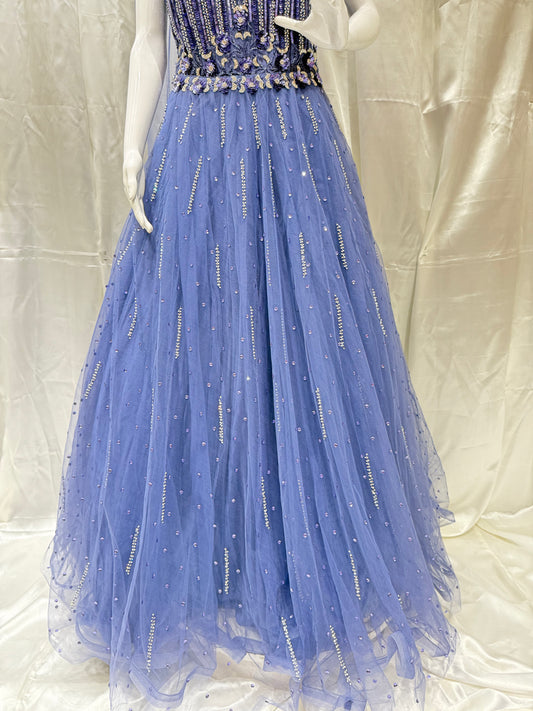 Net Grand Party Wear Exclusive Dress (Water Blue)