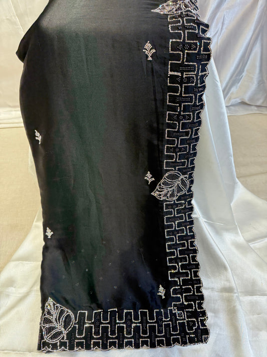 Crap Stone Work Designer Saree (Black)