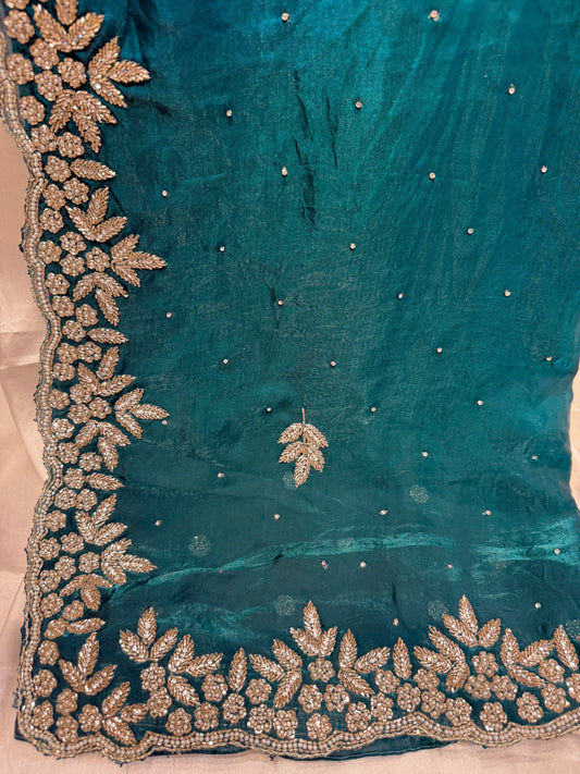 Crush Silk Zardozi Cut Work Saree