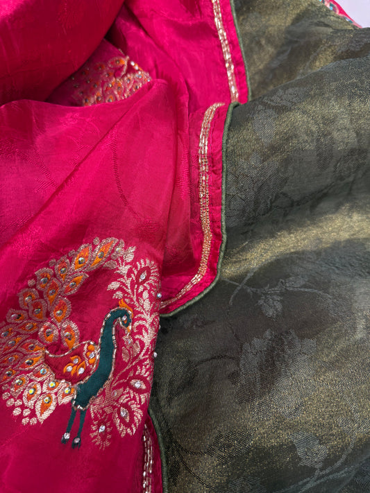 Fancy embroidery Silk Saree (Cherry Red)