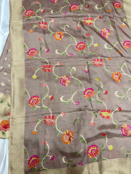 Designer soft silk dress material with designer Dupatta (chocolate)