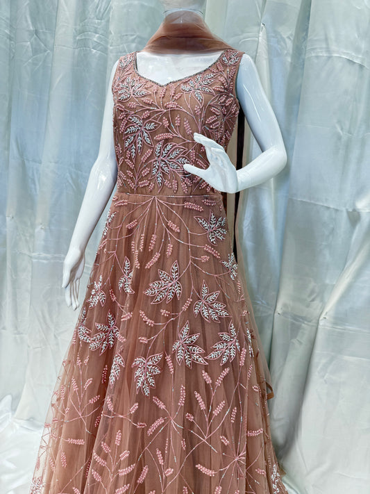 Net Party Wear Dress (Coffee)