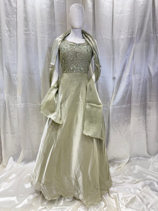 Satin Silk Fancy Dress (Pista Green)