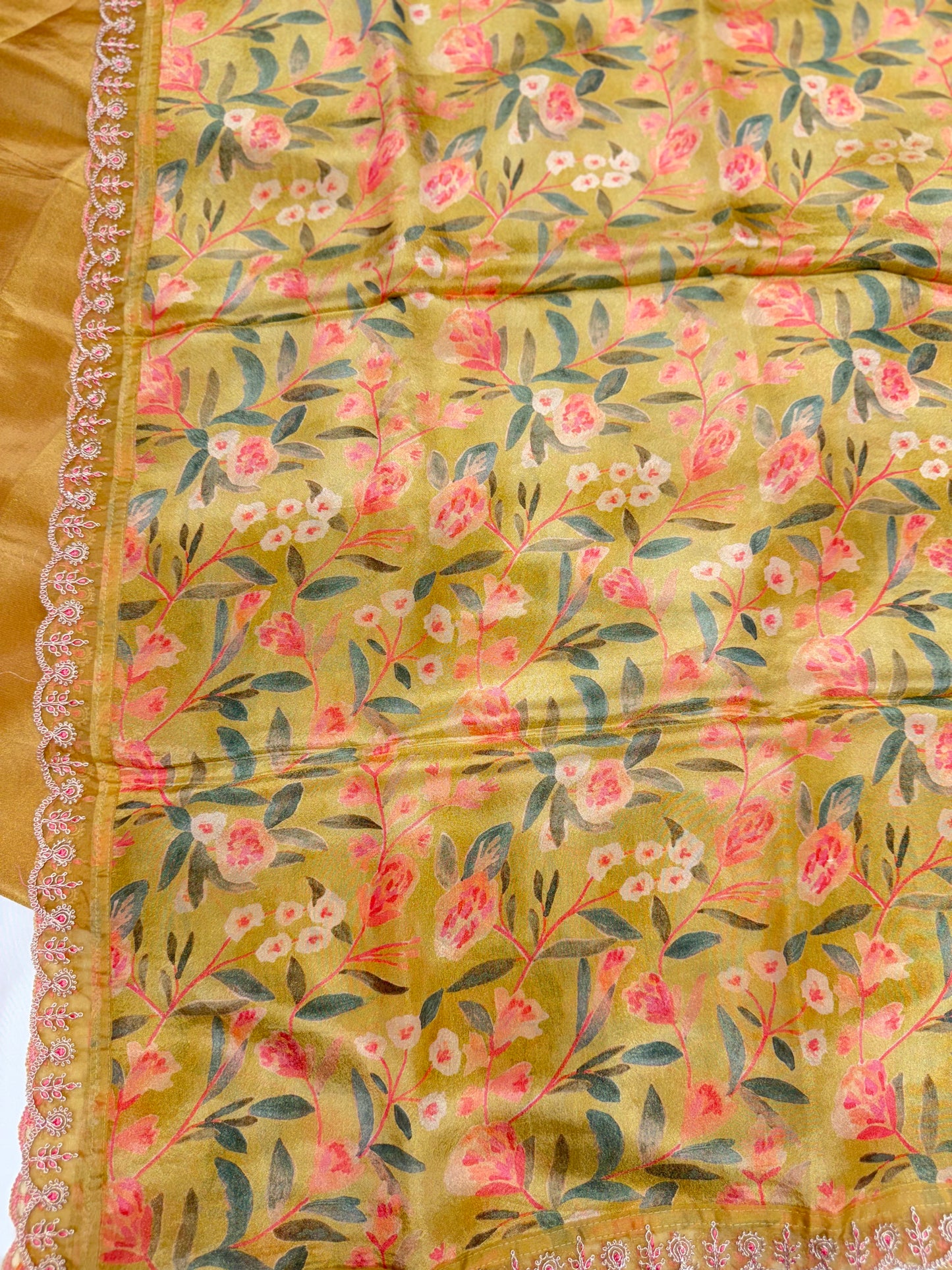 Designer Crape Dress Material (Mustard)