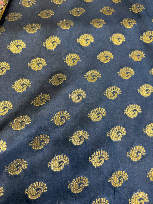 Kalamkari Ajrakh Silk Saree (Navy Blue)