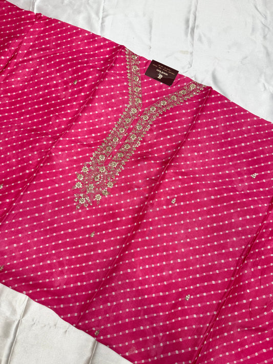 Designer Twill Organza Silk Dress material (Hot pink)