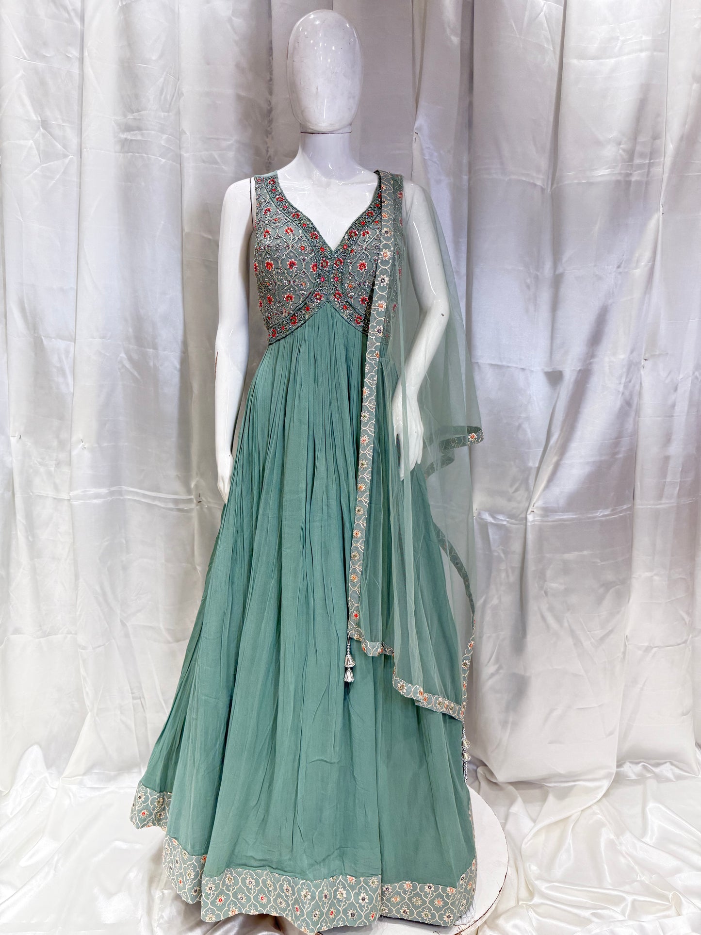 Georgette Model Gown (Aqua Blue)