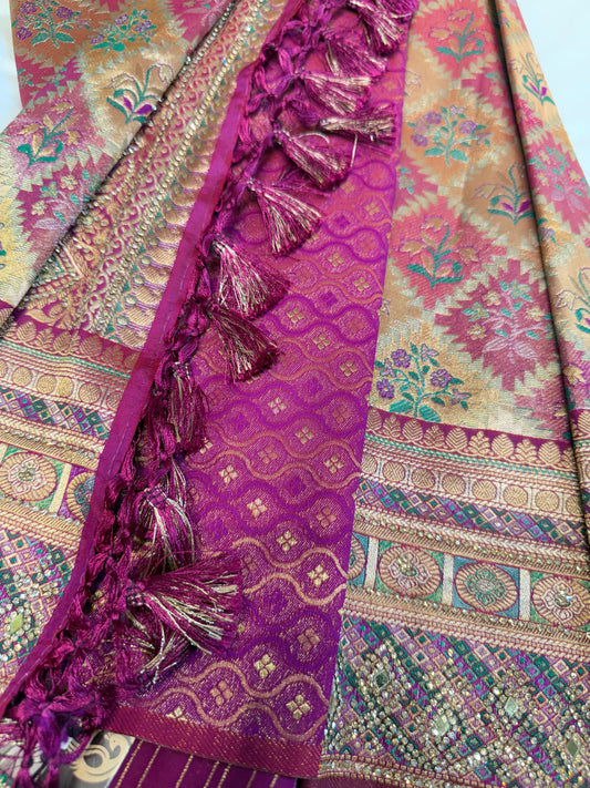 Brocade Bridal Silk Saree (Multi Color)