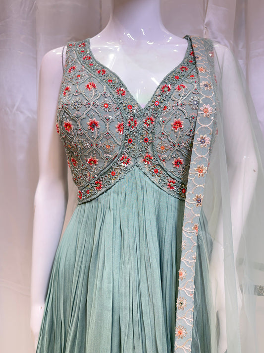 Georgette Model Gown (Aqua Blue)