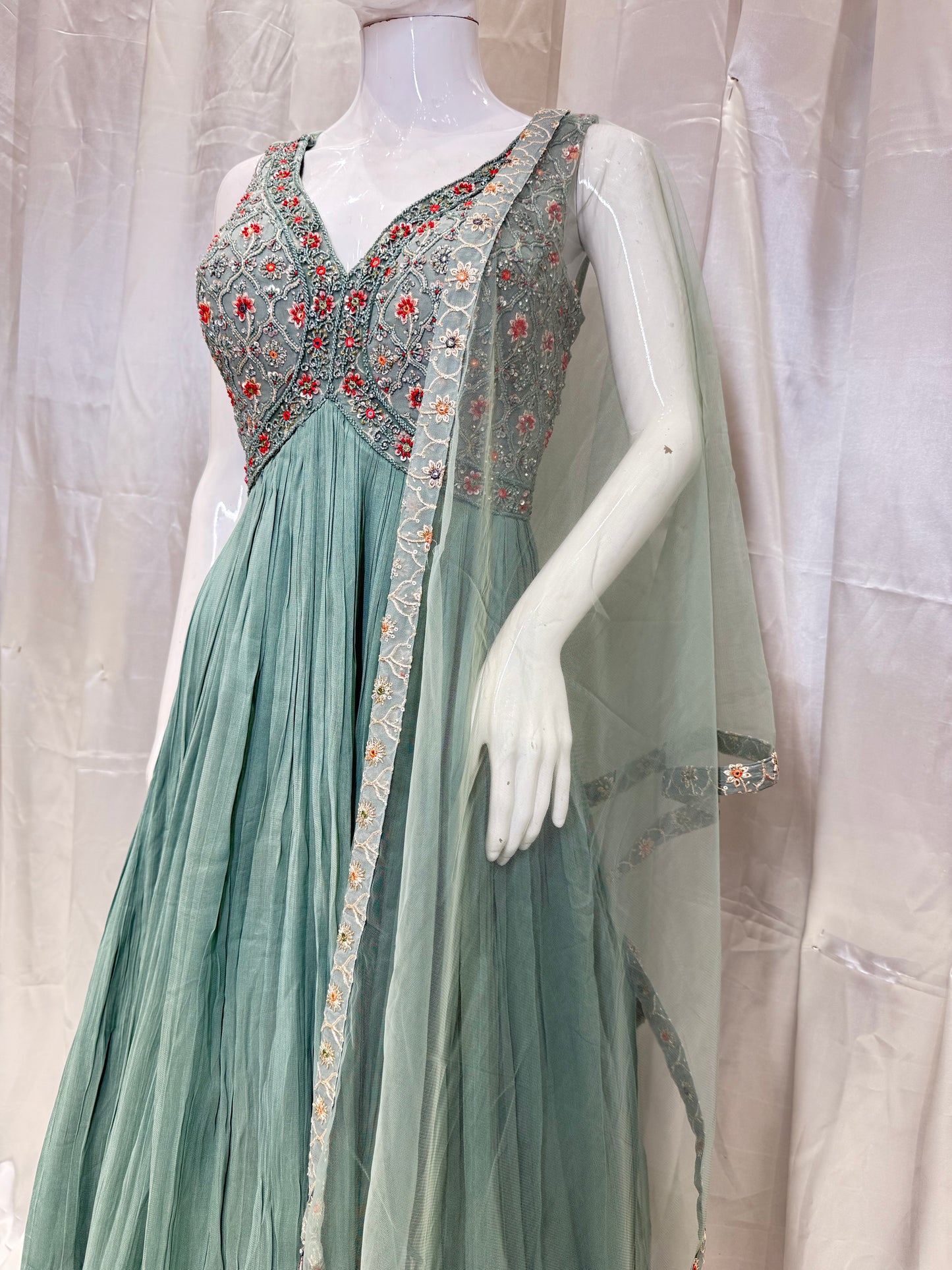 Georgette Model Gown (Aqua Blue)