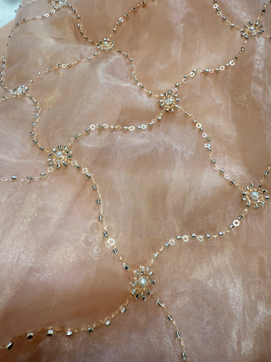 Organza Silk Saree (Peach)