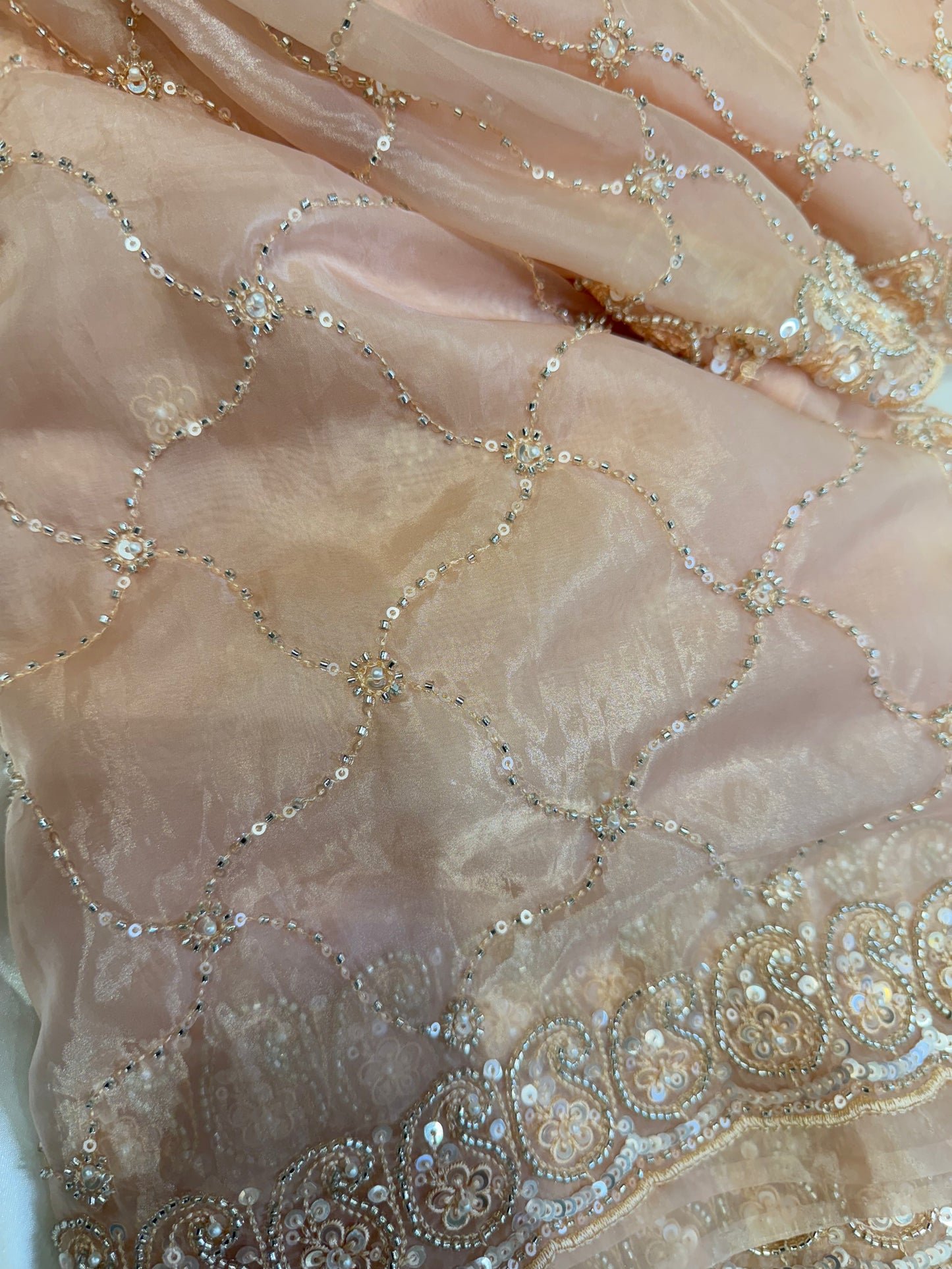 Organza Silk Saree (Peach)