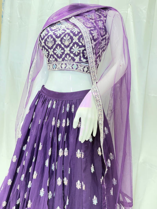 Georgette Summer Special Crop Top (Purple)