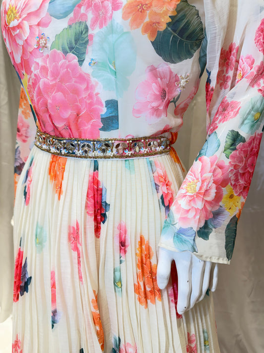 Floral Chiffon Gown (Off White)