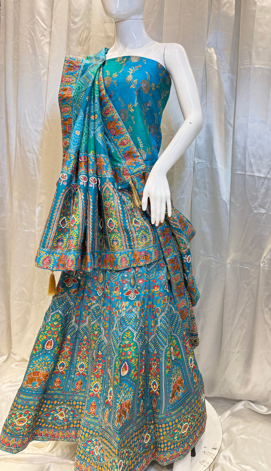 Banarasi Silk Party Wear Lehenga (Firozi)
