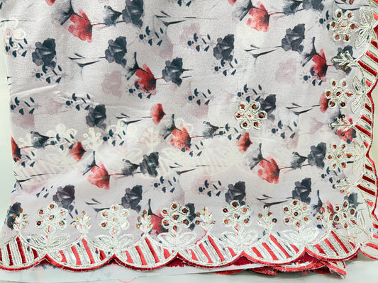 Printed Crepe Gotapatti border saree (Silver)