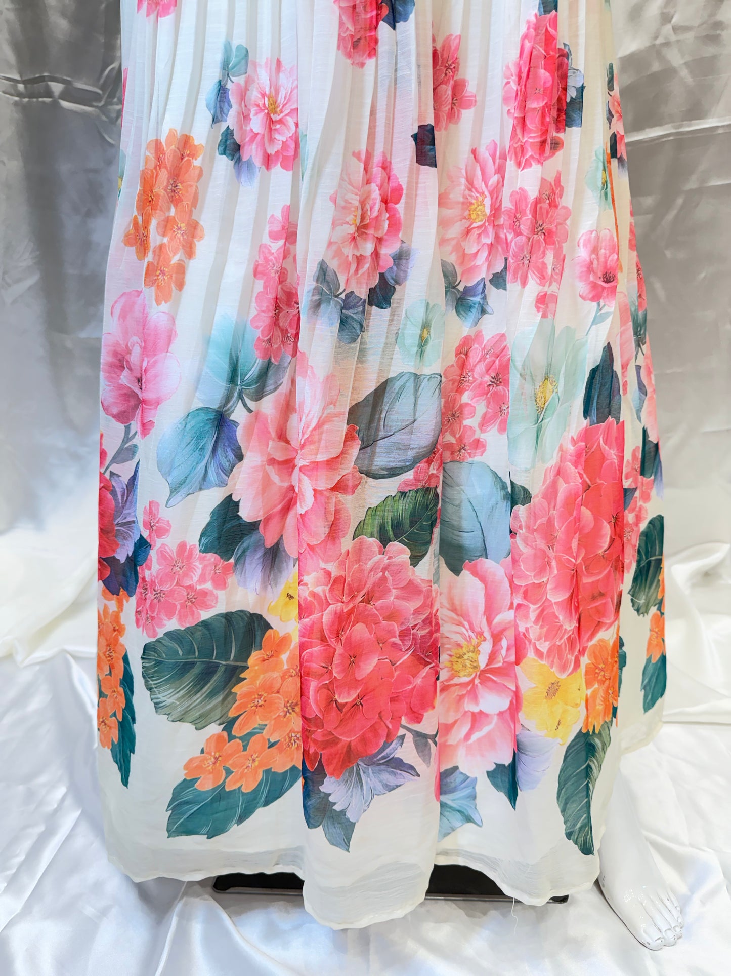 Floral Chiffon Gown (Off White)