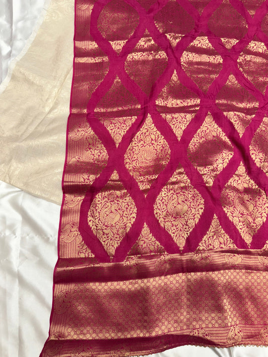 Pure Tissue Khadi with heavy Dupatta (Beige Gold)