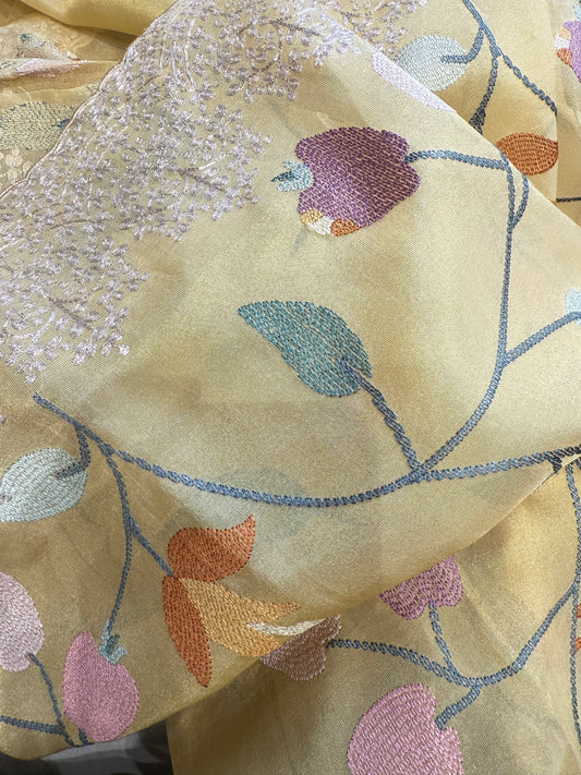 Orange Designer Silk Saree (Lemon Yellow)