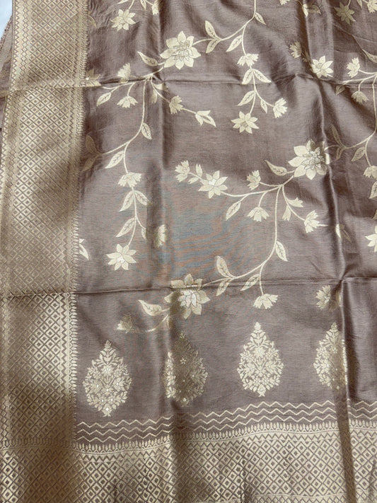 Designer Soft Silk with unique Banarasi Dupatta(Coffee)