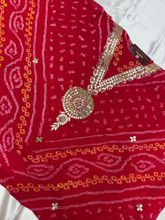 Pure Bandhej with Gota Patti work(Red)