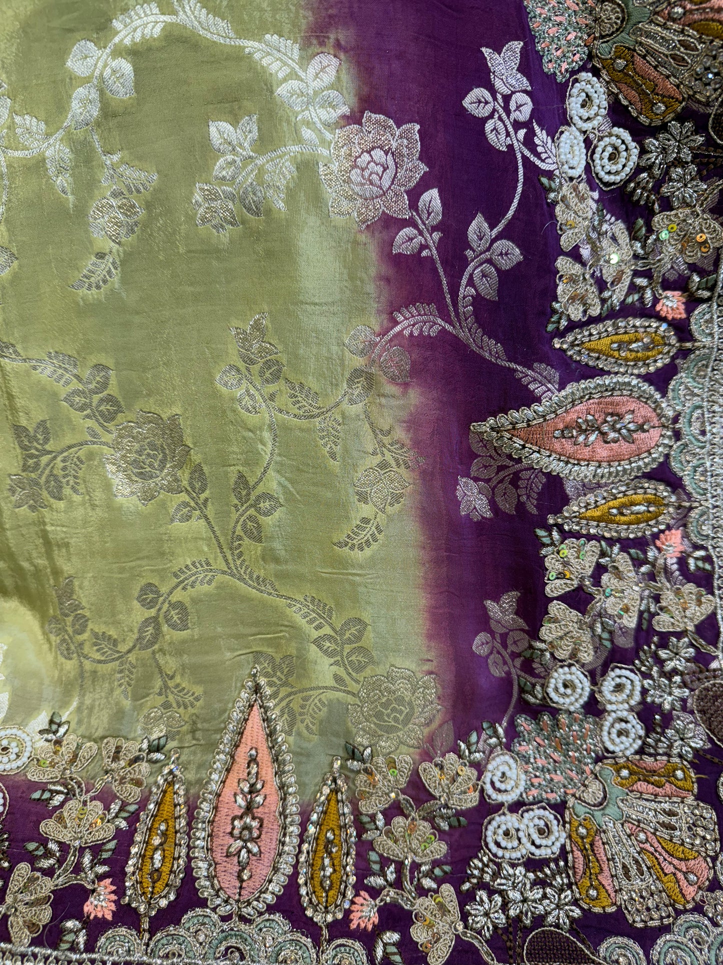 Brocade Handwork Silk Saree (Mehandi)