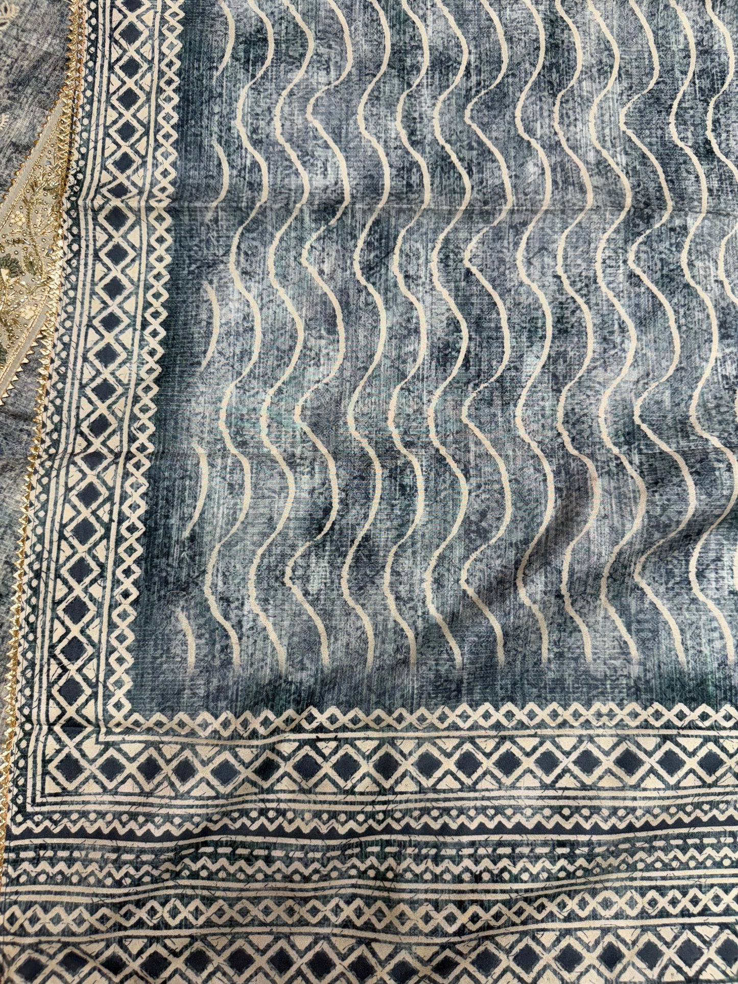 Designer Raw silk dress material (Dark Grey)