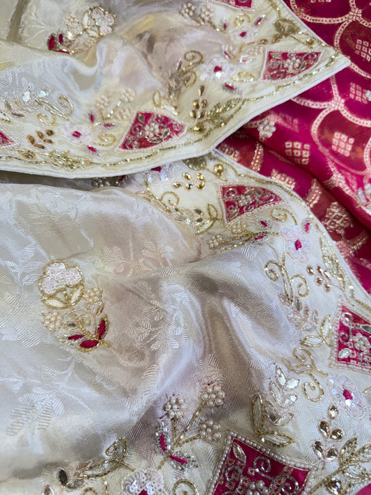 Brocade silk Designer embroidery saree (Beige)