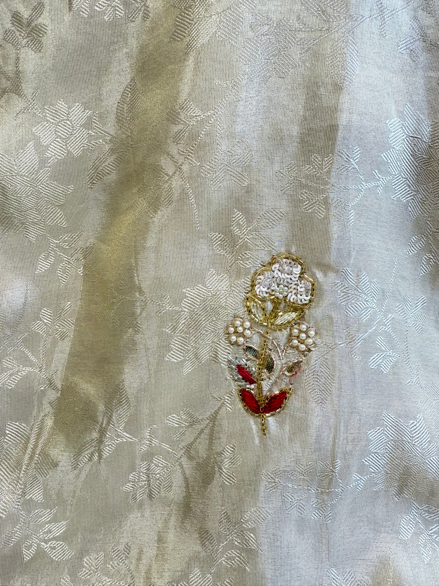 Brocade silk Designer embroidery saree (Beige)