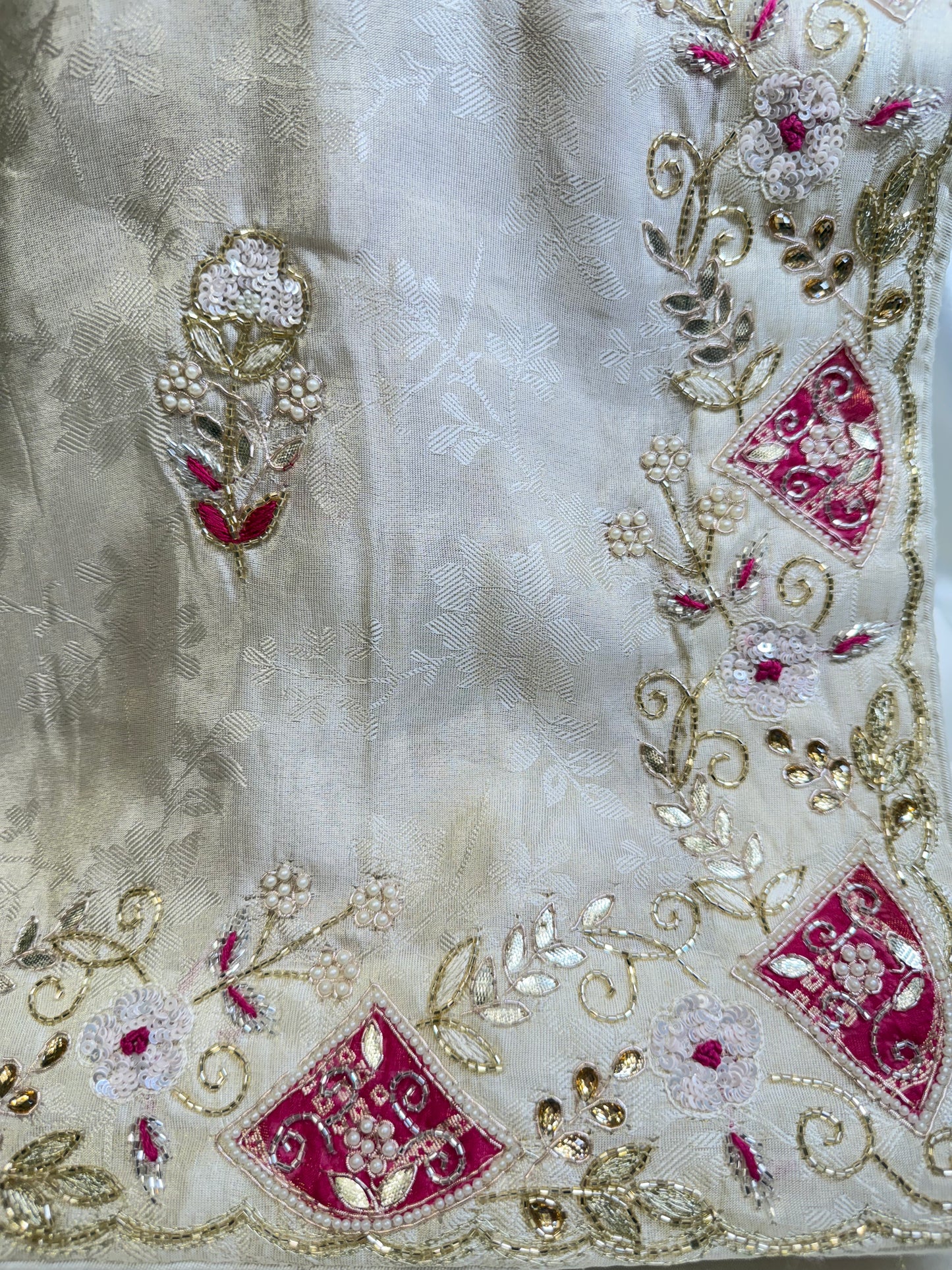 Brocade silk Designer embroidery saree (Beige)