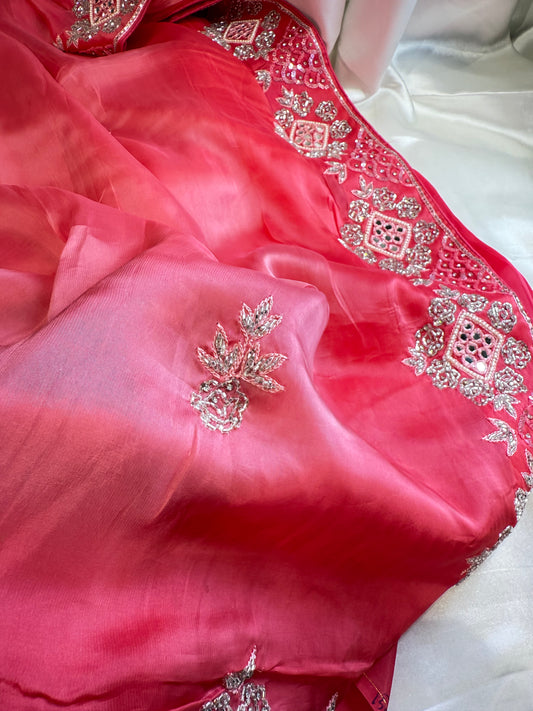 Chiniya Handwork Silk Saree (Pink)