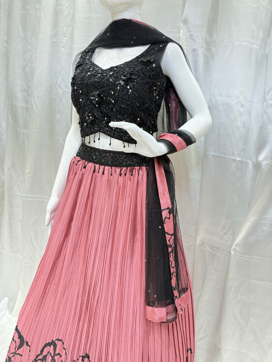 Satin Silk Contrast Ethnic Dress (Wine)