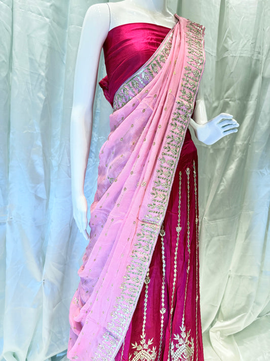 Pure Silk Handwork Gotta Patti Embroidered Lehenga (Rani)