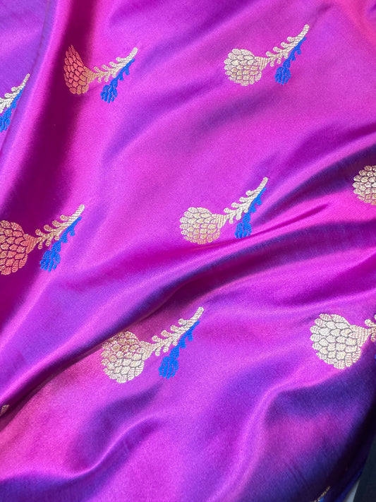 Crap Katan Banarashi Silk Saree (Magenta)