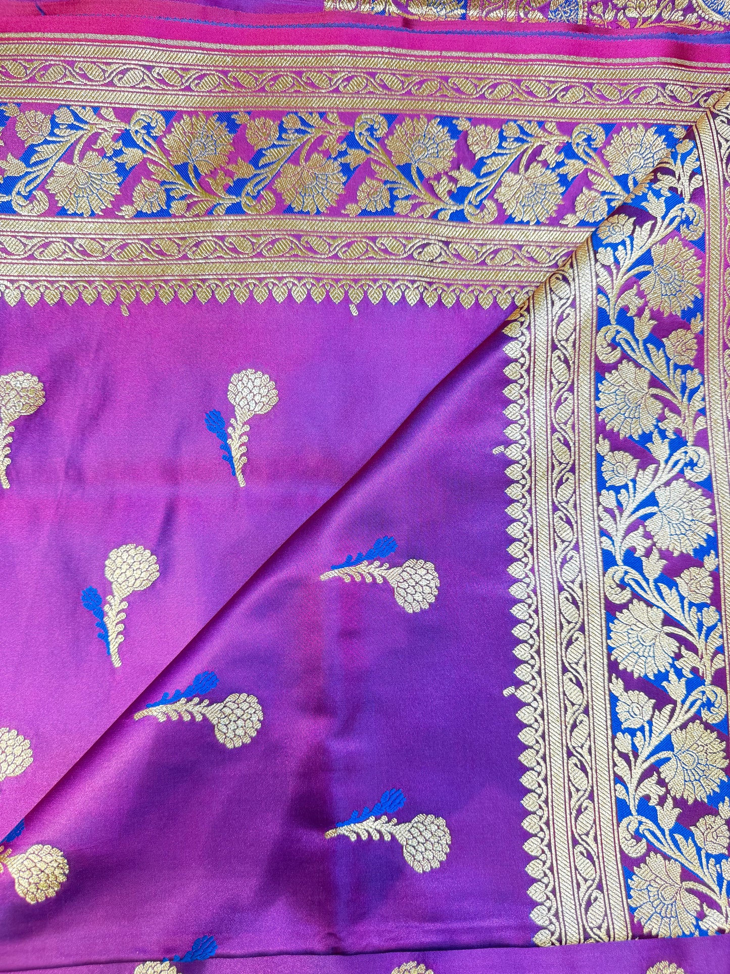 Crap Katan Banarashi Silk Saree (Magenta)