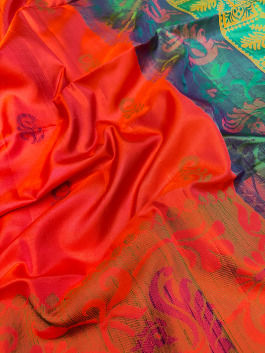 Silk Designer Saree Orange with Green