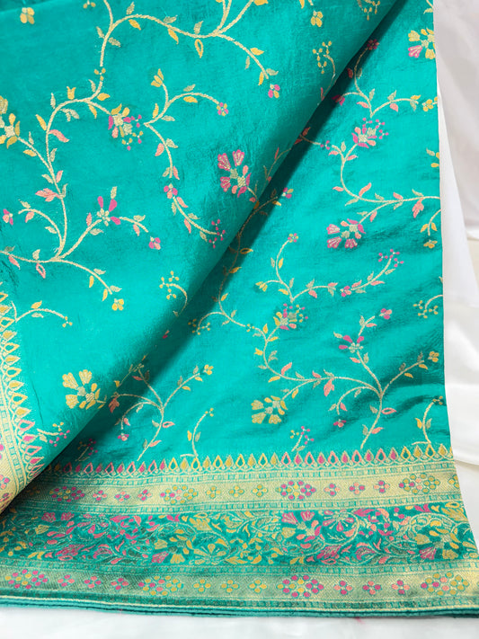 Fancy Ikkat Border Silk Saree (Sea)