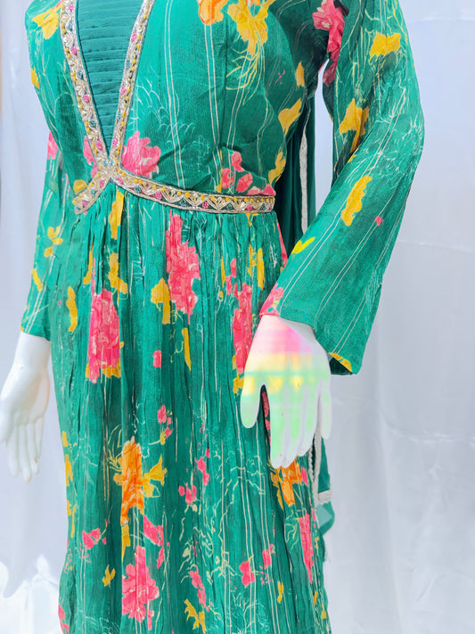 Summer Chiffon Digital Print Gown (Bottle Green)