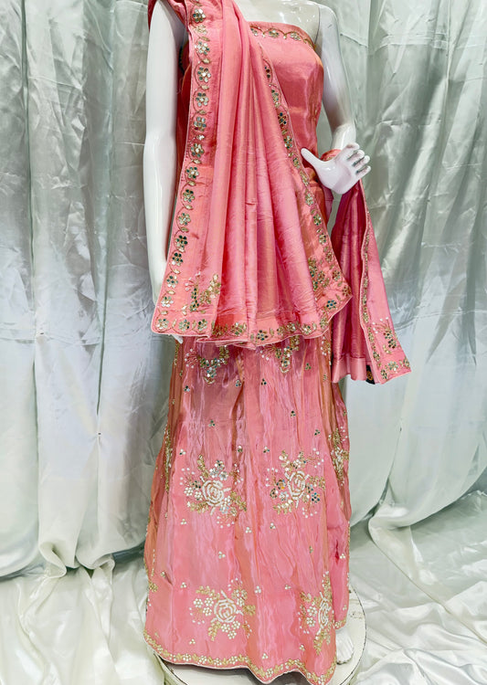 Tissue silk Engagement Special Lehenga (Ice Cream Pink)
