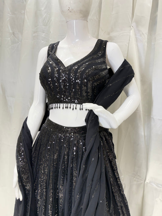 Georgette Work Cocktail Party Fancy Crop (Black)