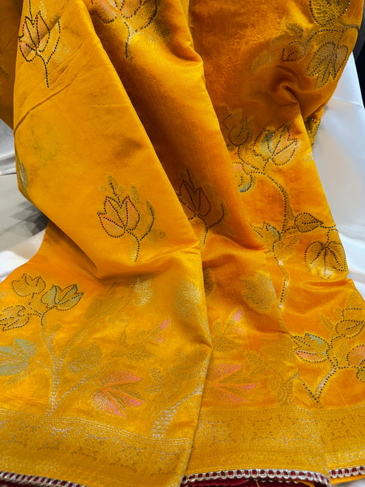 Floral Silk Saree (Yellow)