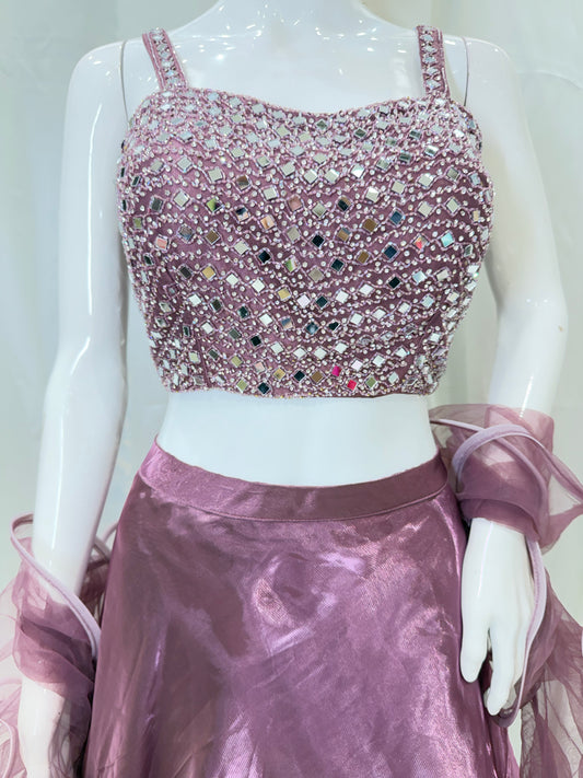 Satin Crop Top Party Wear Dress (Onion)