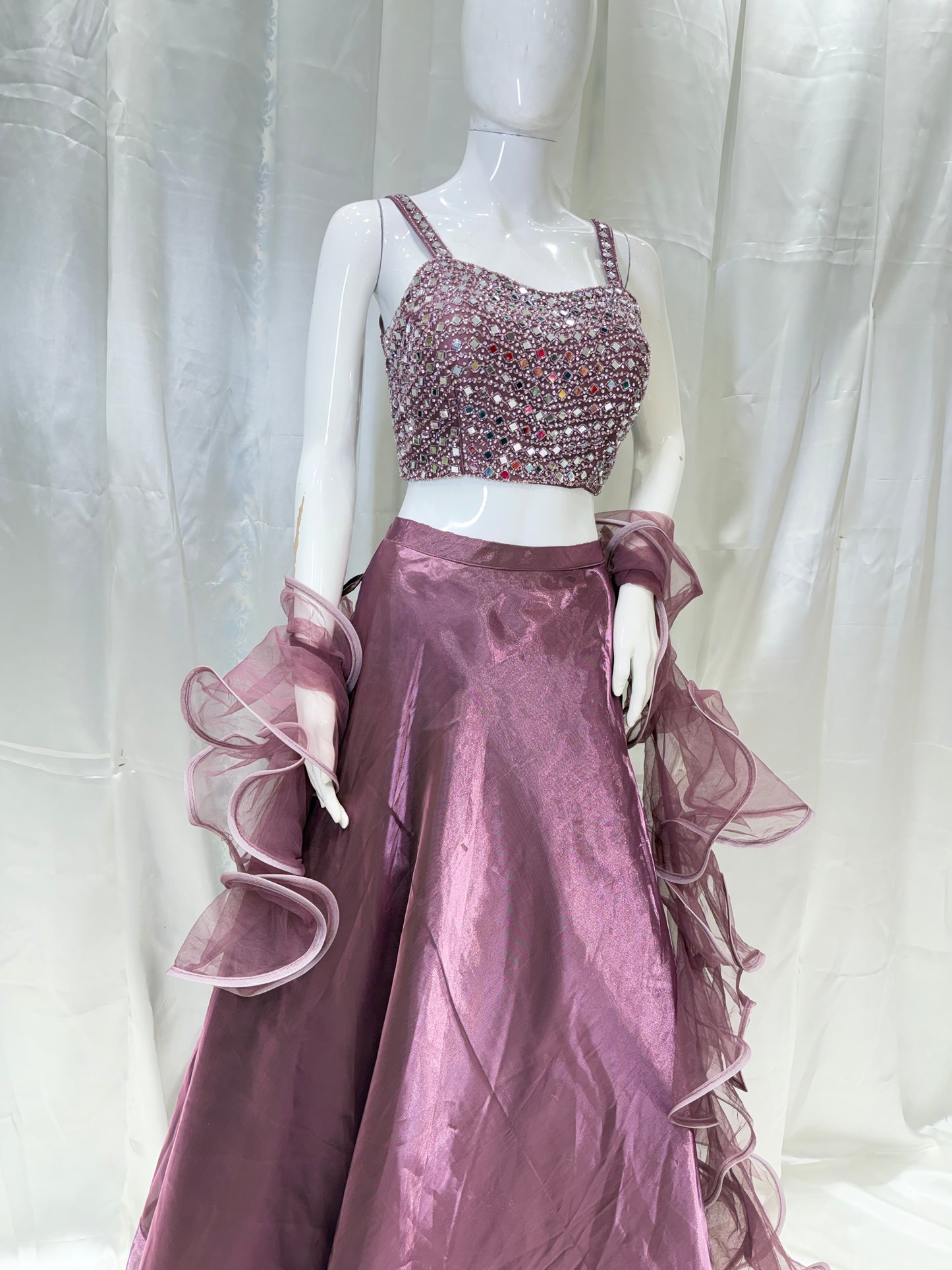 Satin Crop Top Party Wear Dress (Onion)