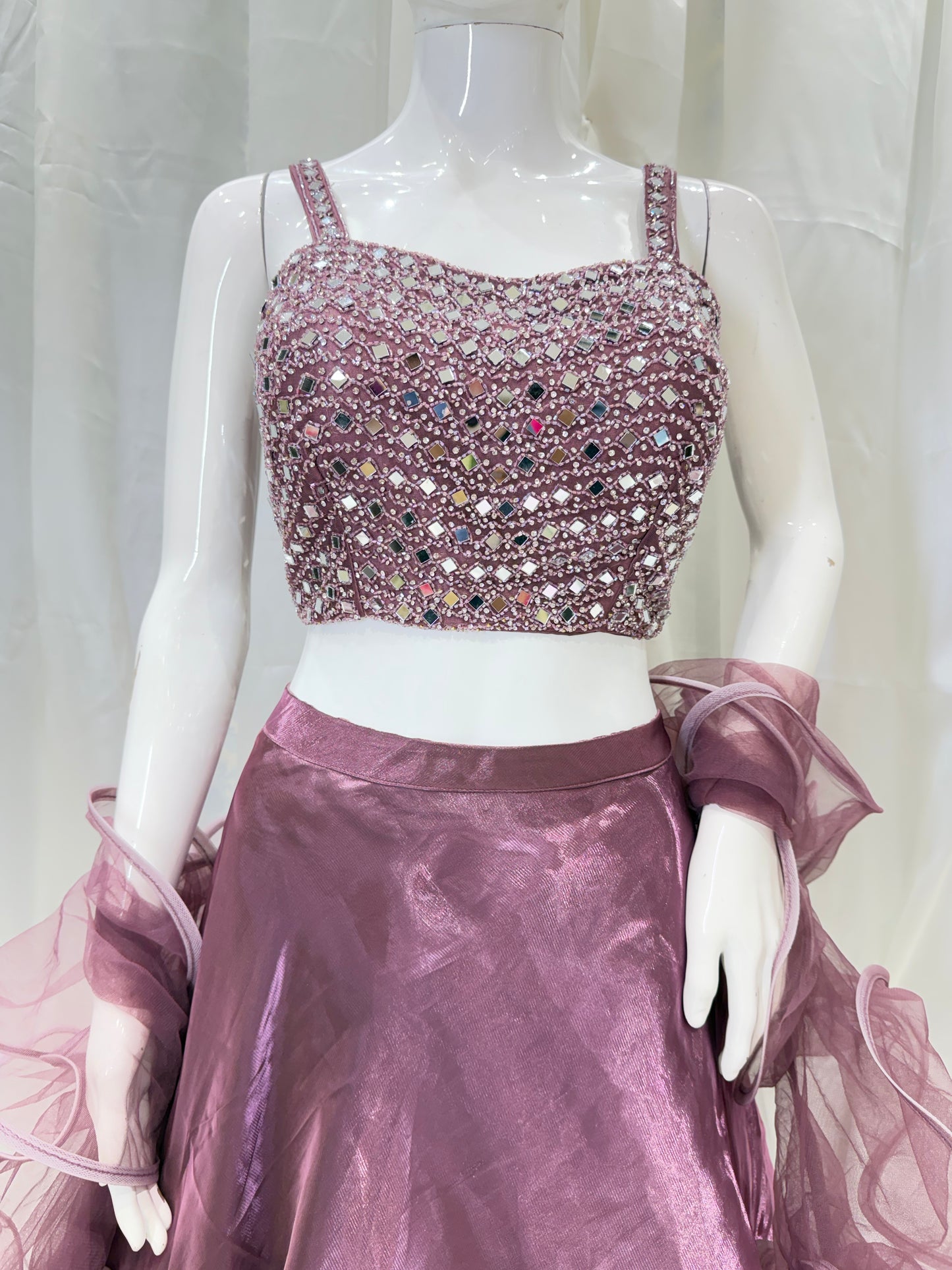 Satin Crop Top Party Wear Dress (Onion)