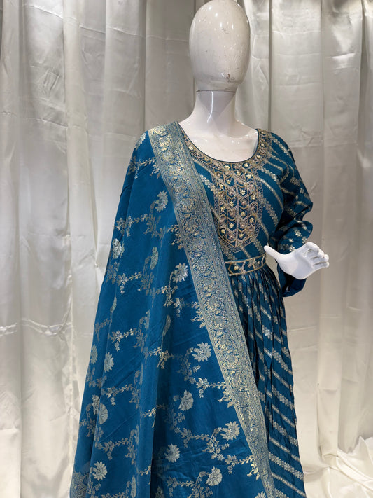 Banarasi Exclusive Fancy Dress (Ink Blue)