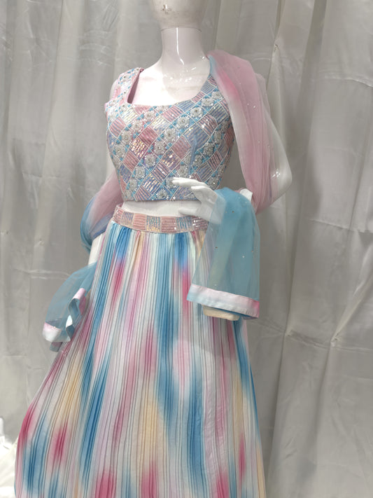 Silk Party Wear Crop Top Multicolor